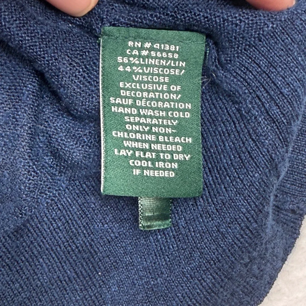 Lauren Ralph Lauren‎ Indigo Blue Linen Blend Eyelet Back Cardigan Sweater 2X NEW